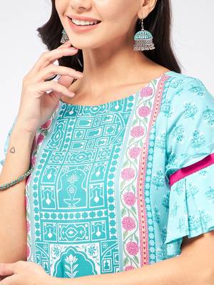 Blue printed viscose rayon kurtas-and-kurtis 4