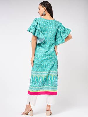 Blue printed viscose rayon kurtas-and-kurtis 3