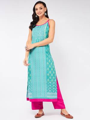Blue printed viscose rayon kurtas-and-kurtis 1