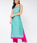 Blue printed viscose rayon kurtas-and-kurtis