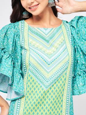 Blue printed viscose rayon kurtas-and-kurtis 4