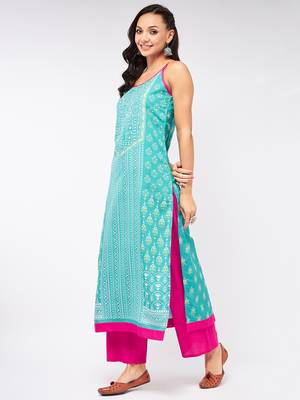 Blue printed viscose rayon kurtas-and-kurtis 2