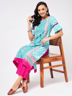 Blue printed viscose rayon kurtas-and-kurtis 5