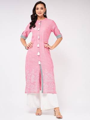 Pink printed cotton kurtas-and-kurtis 1