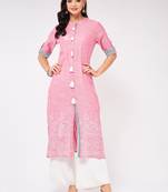 Pink printed cotton kurtas-and-kurtis