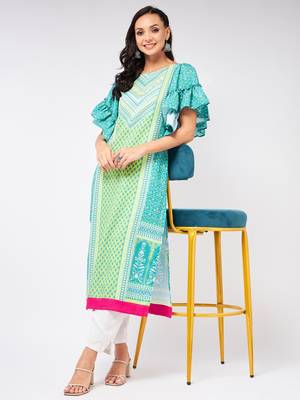 Blue printed viscose rayon kurtas-and-kurtis 5