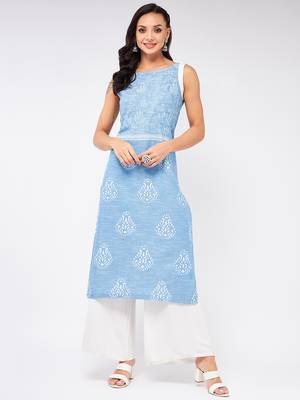 Blue printed cotton kurtas-and-kurtis 1