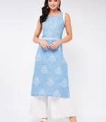 Blue printed cotton kurtas-and-kurtis