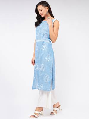 Blue printed cotton kurtas-and-kurtis 2
