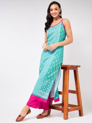 Blue printed viscose rayon kurtas-and-kurtis 5