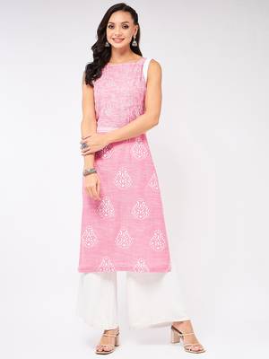Pink printed cotton kurtas-and-kurtis 1