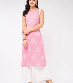 Pink printed cotton kurtas-and-kurtis