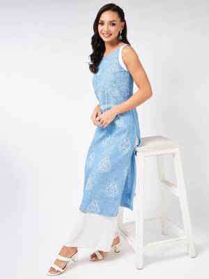 Blue printed cotton kurtas-and-kurtis 5