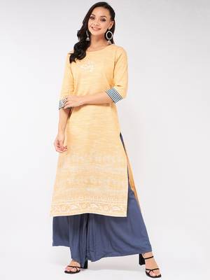 Yellow printed cotton kurtas-and-kurtis 1