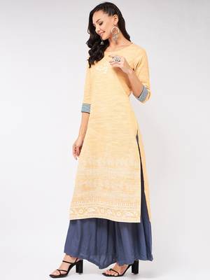 Yellow printed cotton kurtas-and-kurtis 2