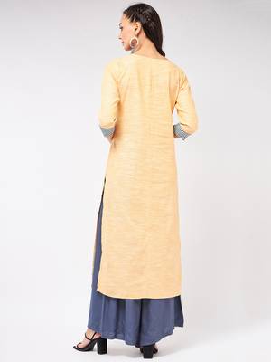 Yellow printed cotton kurtas-and-kurtis 3