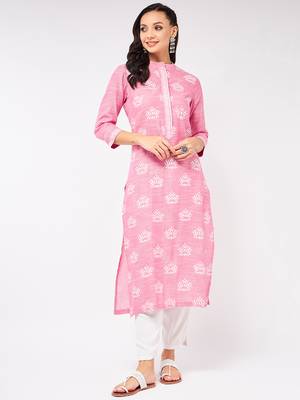 Pink printed cotton kurtas-and-kurtis 1
