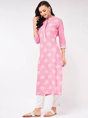 Pink printed cotton kurtas-and-kurtis 2