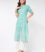 Green printed cotton kurtas-and-kurtis