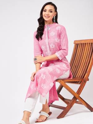 Pink printed cotton kurtas-and-kurtis 5