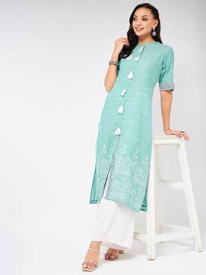 Green printed cotton kurtas-and-kurtis 5