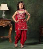 Red Floral Embellished Kurti With Patiala Salwar Set