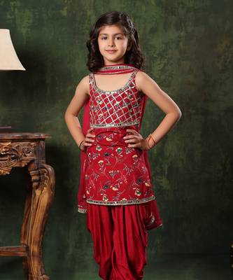 Red Floral Embellished Kurti With Patiala Salwar Set 2