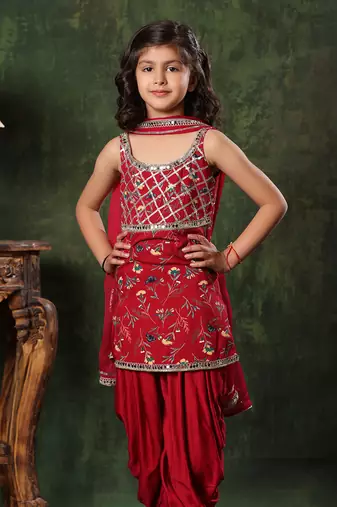 Red Floral Embellished Kurti With Patiala Salwar Set