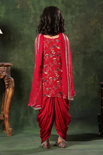 Red Floral Embellished Kurti With Patiala Salwar Set