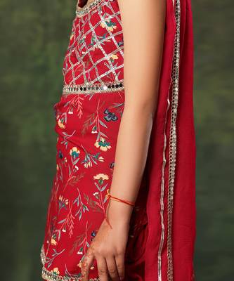 Red Floral Embellished Kurti With Patiala Salwar Set 5