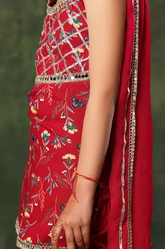Red Floral Embellished Kurti With Patiala Salwar Set