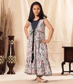 Navy Blue Embellished Kurta And Pant With Printed Shrug