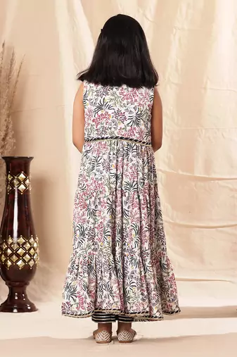 Navy Blue Embellished Kurta And Pant With Printed Shrug