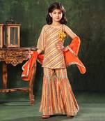 Embellished Printed Off-Shoulder Kurti With Sharara Set