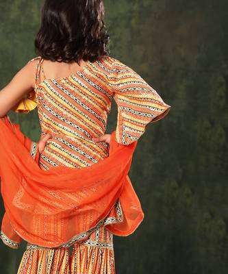 Embellished Printed Off-Shoulder Kurti With Sharara Set 3