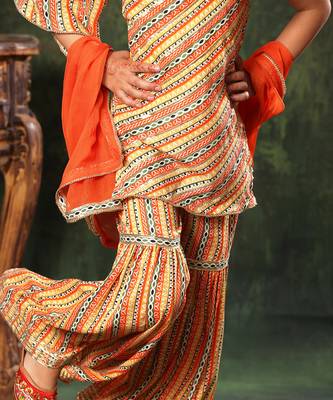 Embellished Printed Off-Shoulder Kurti With Sharara Set 4