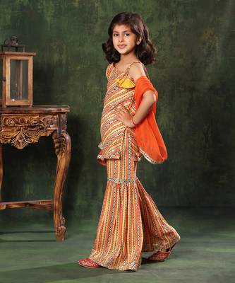 Embellished Printed Off-Shoulder Kurti With Sharara Set 5
