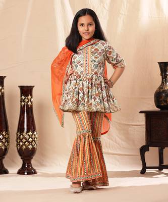 Printed Short Frock Suit With Sharara Set 1