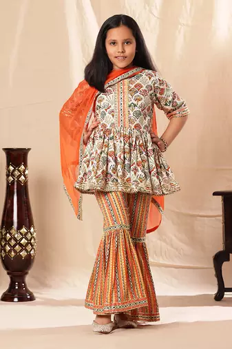 Printed Short Frock Suit With Sharara Set