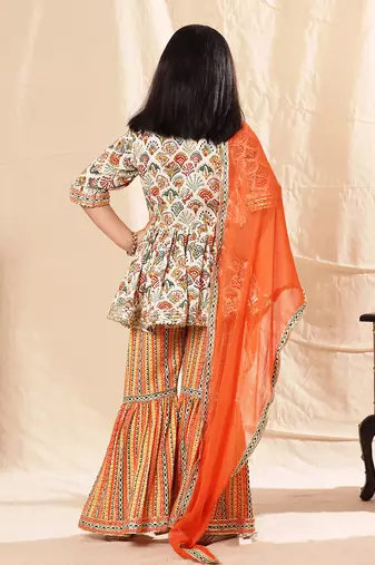 Printed Short Frock Suit With Sharara Set