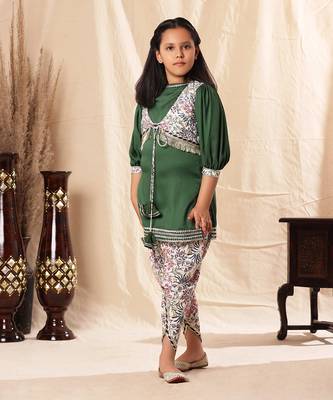 Green Kurta With Dhoti Pant And Embellished Kurta 1