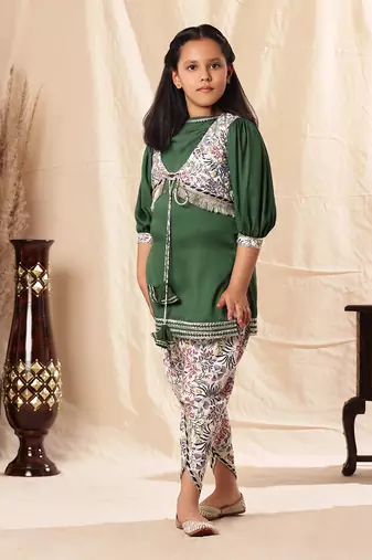 Green Kurta With Dhoti Pant And Embellished Kurta