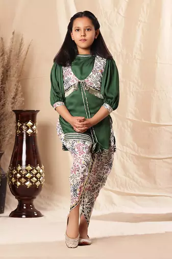 Green Kurta With Dhoti Pant And Embellished Kurta