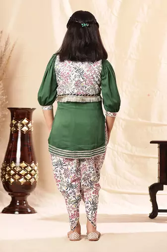 Green Kurta With Dhoti Pant And Embellished Kurta