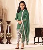 Short Green Kurta With Dhoti Salwar Set