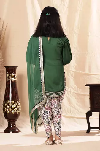 Short Green Kurta With Dhoti Salwar Set