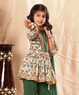 Green Panel  Printed Frock Suit Set 2
