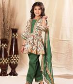 Green Panel  Printed Frock Suit Set