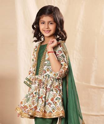 Green Panel  Printed Frock Suit Set 4