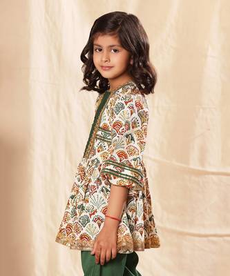 Green Panel  Printed Frock Suit Set 5